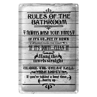 Blechschild Spruch 20x30cm rules of the bathroom wash hands