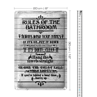 Blechschild Spruch 20x30cm rules of the bathroom wash hands