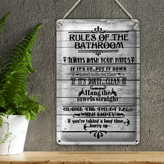 Blechschild Spruch 20x30cm rules of the bathroom wash hands