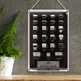 Blechschild Kaffee 20x30cm Sorten Espresso Mocha Americano