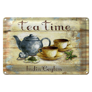Blechschild Tee 30x20cm Tea Time India Ceylon Teekanne