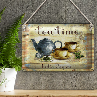 Blechschild Tee 30x20cm Tea Time India Ceylon Teekanne