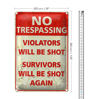 Blechschild Retro 20x30cm No trespassing violators be shot