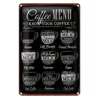 Blechschild Kaffee 20x30cm Coffee Menu flat white Doppio