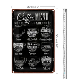 Blechschild Kaffee 20x30cm Coffee Menu flat white Doppio