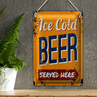 Blechschild Retro 20x30cm Ice Cold Beer served here Bier