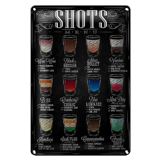 Blechschild 20x30cm Shots Menu Woo Black russian