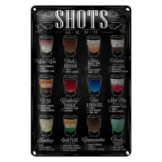 Blechschild 20x30cm Shots Menu Woo Black russian