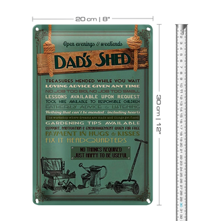 Blechschild Spruch 20x30cm Dad´s Shed open evening weekends
