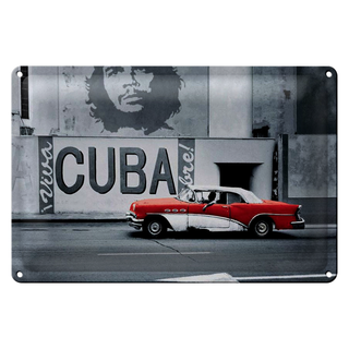 Blechschild 30x20cm Kuba Wandmotiv Che Guevara Auto rot-weißer Oldtimer Havanna