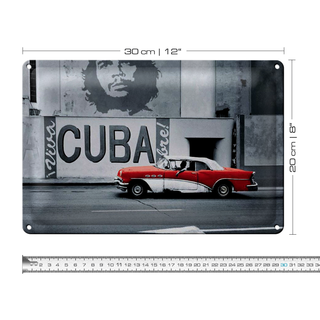 Blechschild 30x20cm Kuba Wandmotiv Che Guevara Auto rot-weißer Oldtimer Havanna