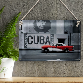 Blechschild 30x20cm Kuba Wandmotiv Che Guevara Auto rot-weißer Oldtimer Havanna