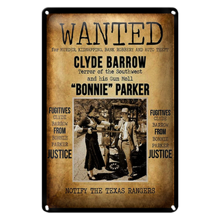 Blechschild Spruch 20x30cm wanted clyde Barrow Bonnie