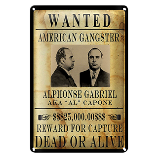 Blechschild Spruch 20x30cm wanted Alphonse Gabriel american