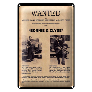 Blechschild Spruch 20x30cm wanted Bonnie Clyde