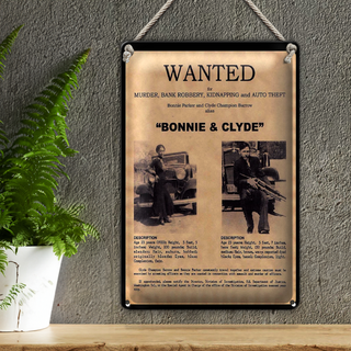 Blechschild Spruch 20x30cm wanted Bonnie Clyde