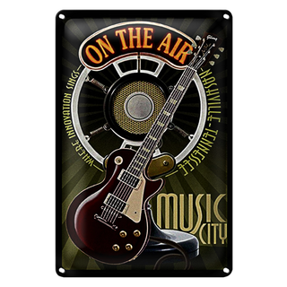 Blechschild Spruch 20x30cm Music city on the Air Gitarre