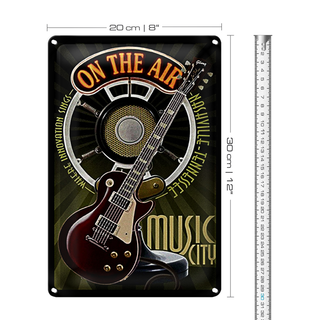 Blechschild Spruch 20x30cm Music city on the Air Gitarre