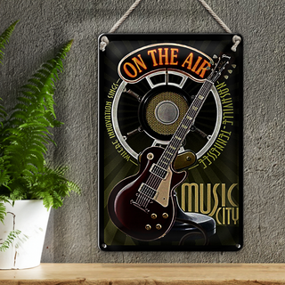 Blechschild Spruch 20x30cm Music city on the Air Gitarre
