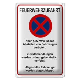 Blechschild Hinweis 20x30cm Feuerwehrzufahrt nach §22VVB
