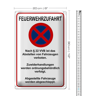 Blechschild Hinweis 20x30cm Feuerwehrzufahrt nach §22VVB