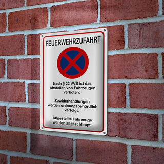 Blechschild Hinweis 20x30cm Feuerwehrzufahrt nach §22VVB
