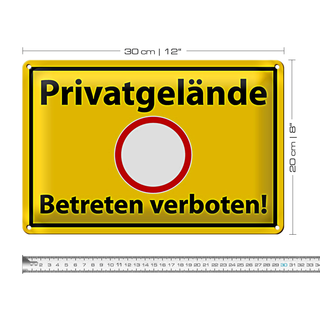 Blechschild Hinweis 30x20cm Privatgelände Betreten Verboten