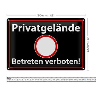 Blechschild Hinweis 30x20cm Privatgelände betreten verboten