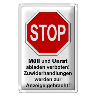 Blechschild Hinweis 20x30cm Stop Müll und Unrat verboten
