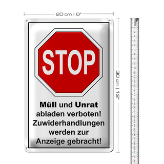 Blechschild Hinweis 20x30cm Stop Müll und Unrat verboten
