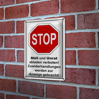 Blechschild Hinweis 20x30cm Stop Müll und Unrat verboten