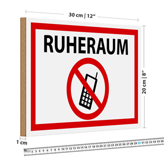 Holzschild Hinweis 30x20cm Ruheraum Handy verboten
