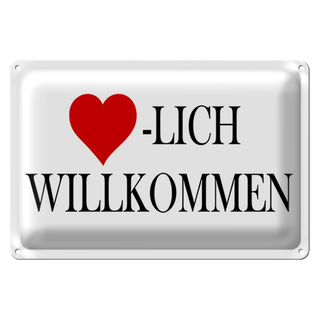 Blechschild Spruch 30x20cm Herzlich Willkommen weißes Schild