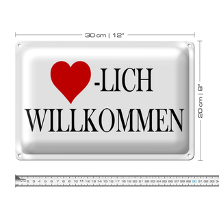Blechschild Spruch 30x20cm Herzlich Willkommen weißes Schild