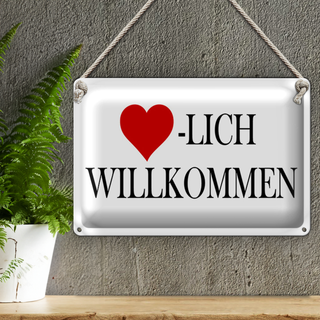 Blechschild Spruch 30x20cm Herzlich Willkommen weißes Schild