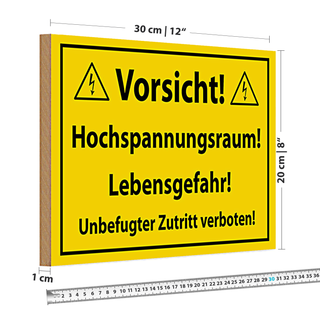 Holzschild Vorsicht 30x20cm Hochspannungsraum Lebensgefahr