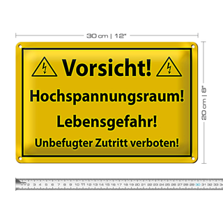 Blechschild Vorsicht 30x20cm Hochspannungsraum Lebensgefahr