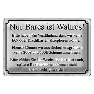 Blechschild kein Kreditkarten 30x20cm Nur Bares ist Wahres