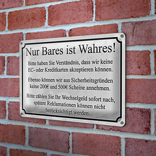 Blechschild kein Kreditkarten 30x20cm Nur Bares ist Wahres