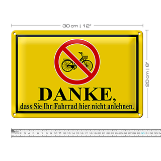 Blechschild Danke 30x20cm dass Sie Fahrrad nicht anlehnen