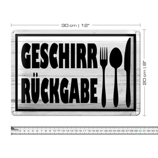Blechschild Hinweis 30x20cm Geschirr Rückgabe