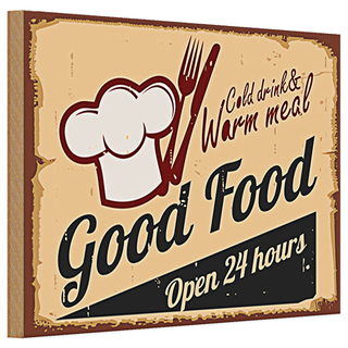 Holzschild Retro 30x20cm Cold drinks and warm meal