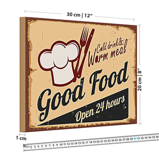 Holzschild Retro 30x20cm Cold drinks and warm meal