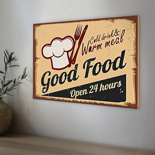 Holzschild Retro 30x20cm Cold drinks and warm meal