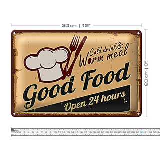 Blechschild Retro 30x20cm Cold drinks and warm meal