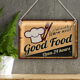 Blechschild Retro 30x20cm Cold drinks and warm meal