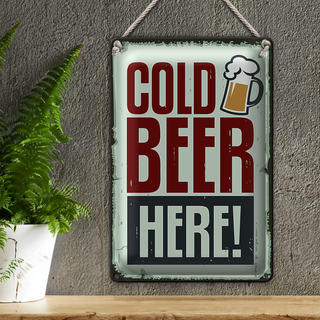 Blechschild 20x30cm Cold beer here Bier