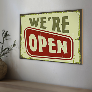 Holzschild Hinweis 30x20cm We´re open