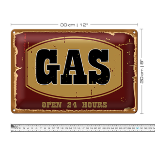 Blechschild Hinweis 30x20cm GAS open 24 hours