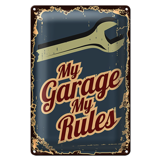 Blechschild Retro 20x30cm My garage my rules